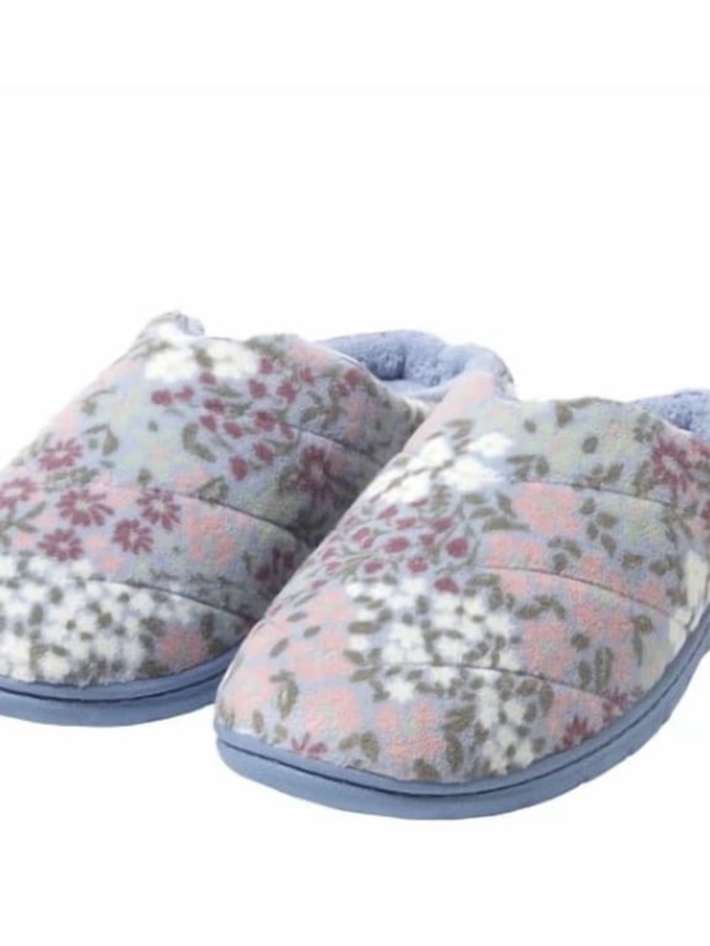 dearfoams Girls Floral Plush Slip-On Slippers - Pink, Blue & White